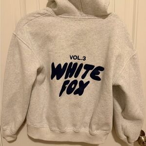 White Fox Boutique Gray Hoodie with Navy Print
